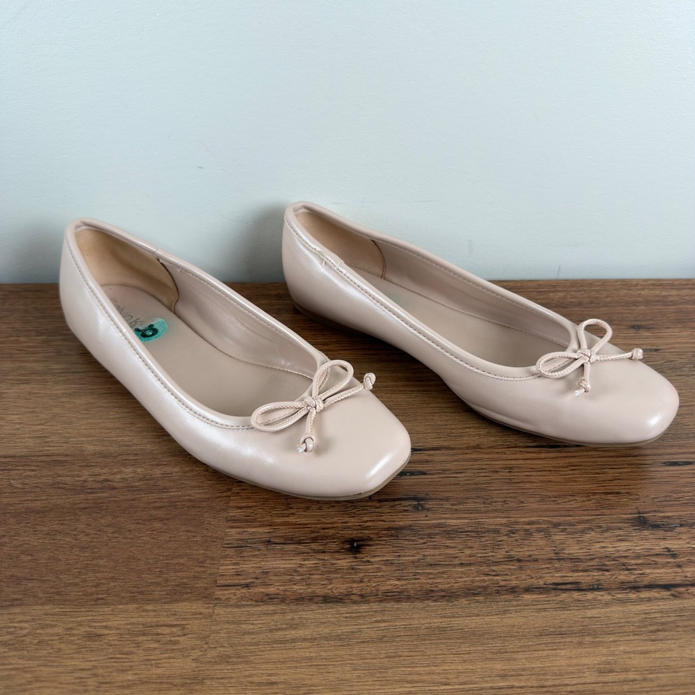 Calvin Klein Womens Nude Beige Bow Ballet Flats Size 8M Round Toe Slip On Shoes